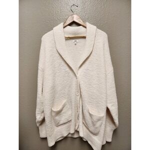 Aerie Textured Knit Boyfriend Cardigan Cream Ivory Button Front Pockets Size XLG